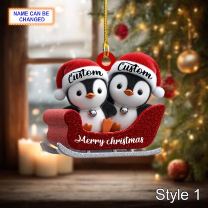 Personalized Penguin Couple Christmas Ornament – Cute Holiday Tree Hanging Decoration