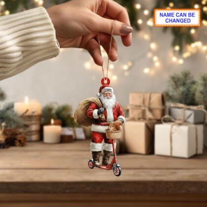 Alternative view of Custom Name Santa Kick Scooter Squirrel Personalized Ornament