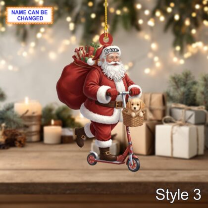 Custom Name Santa Kick Scooter Dog Personalized Ornament - Image 5