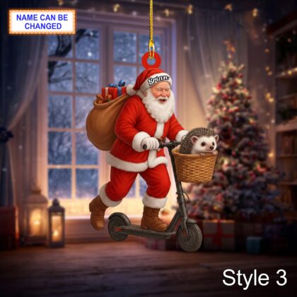 Custom Name Santa Kick Scooter Hedgehog Personalized Ornament - Image 5