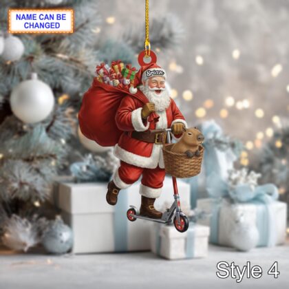 Custom Name Santa Kick Scooter Capybara Personalized Ornament - Image 6