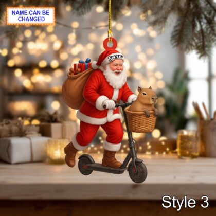 Custom Name Santa Kick Scooter Capybara Personalized Ornament - Image 5