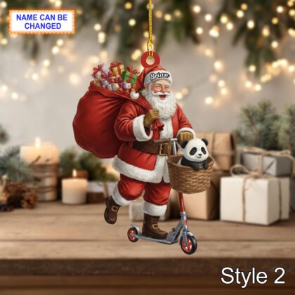 Custom Name Santa Kick Scooter Panda Personalized Ornament - Image 4
