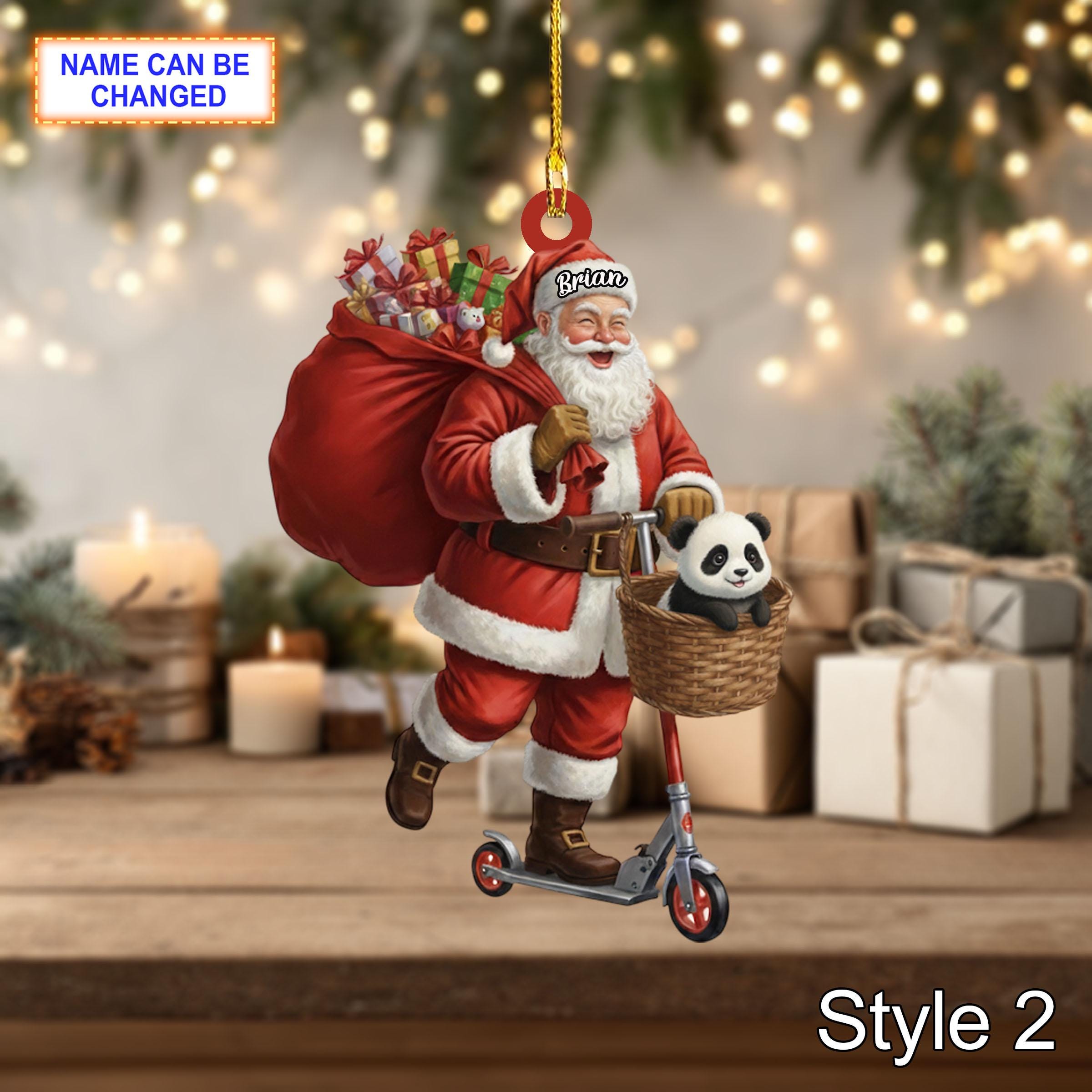 Custom Name Santa Kick Scooter Panda Personalized Ornament - Image 4