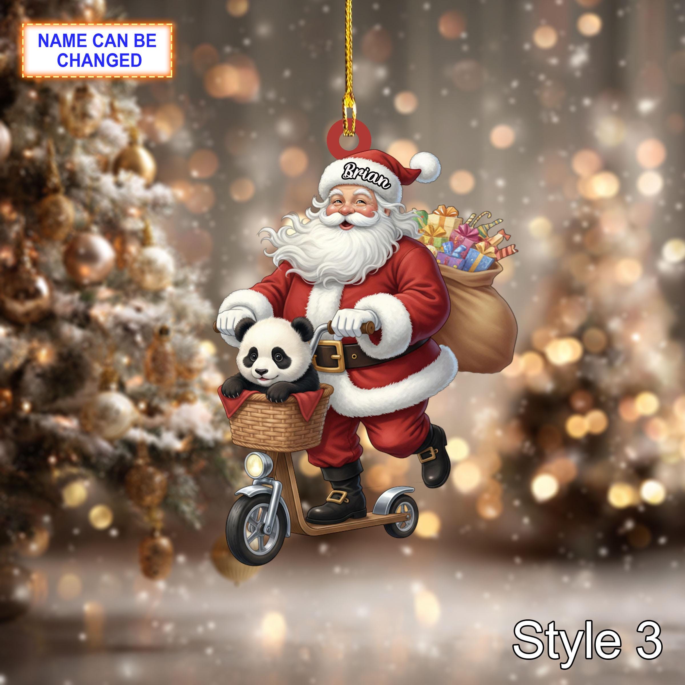 Custom Name Santa Kick Scooter Panda Personalized Ornament - Image 5