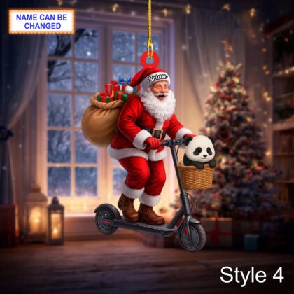 Custom Name Santa Kick Scooter Panda Personalized Ornament - Image 6