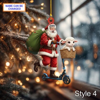 Custom Name Santa Kick Scooter Sheep Personalized Ornament - Image 6
