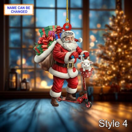 Custom Name Santa Kick Scooter Sheep Personalized Ornament - Image 4