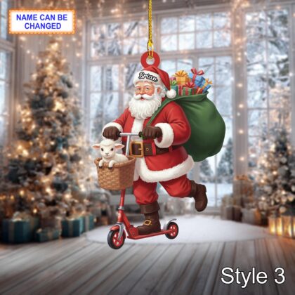 Custom Name Santa Kick Scooter Sheep Personalized Ornament - Image 5