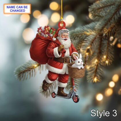 Custom Name Santa Kick Scooter Rabbit Personalized Ornament - Image 5