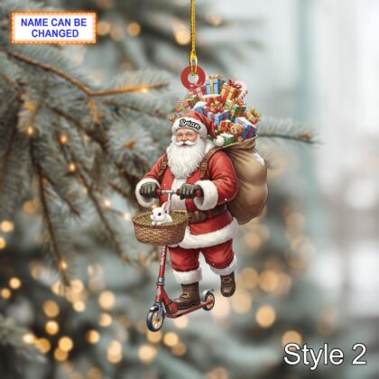 Custom Name Santa Kick Scooter Rabbit Personalized Ornament - Image 4