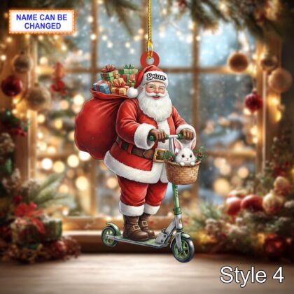 Custom Name Santa Kick Scooter Rabbit Personalized Ornament - Image 6