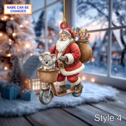 Custom Name Santa Kick Scooter Koala Personalized Ornament - Image 6