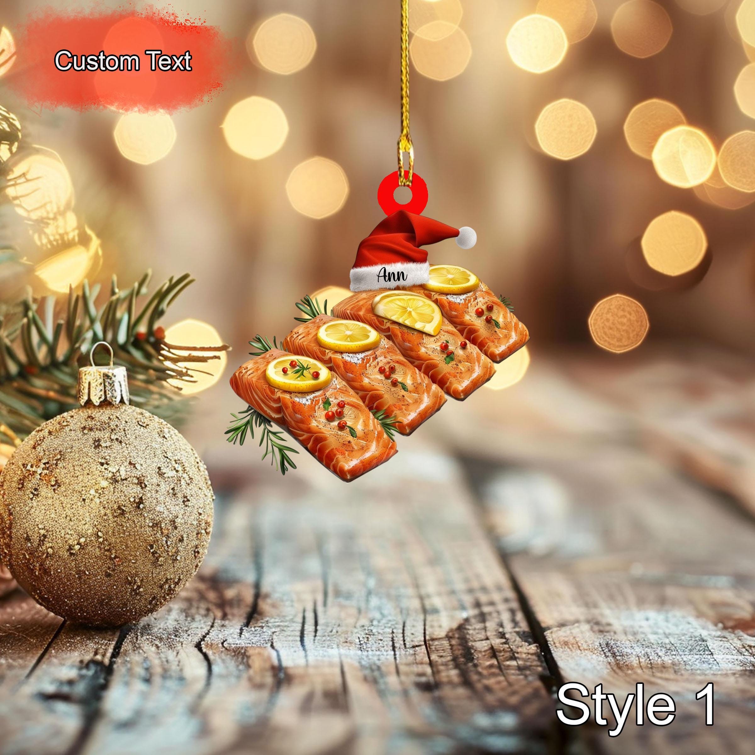 Custom Lemon Butter Baked Salmon Christmas Ornament – 2D Flat Acrylic Holiday Decoration