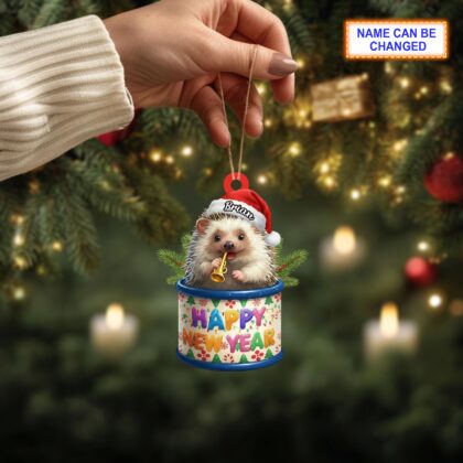 Alternative view of Custom Name Happy New Year Hedgehog Personalized Ornament