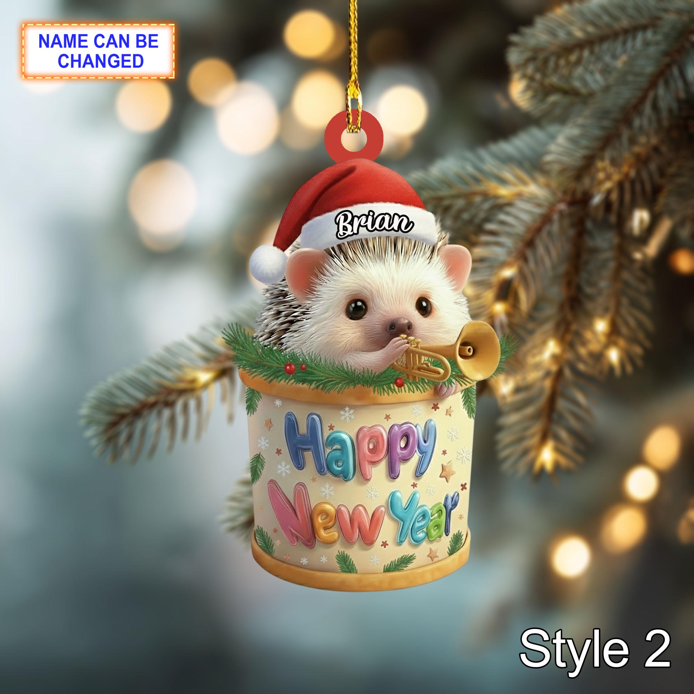 Custom Name Happy New Year Hedgehog Personalized Ornament - Image 4