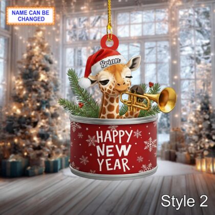 Custom Name Happy New Year Giraffe Personalized Ornament - Image 4