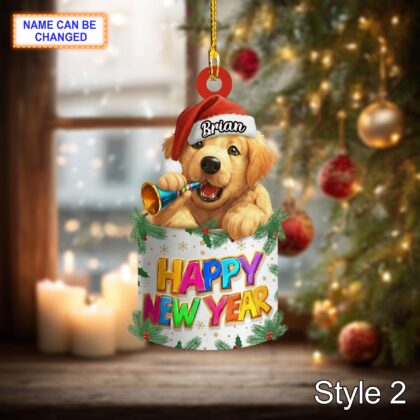 Custom Name Happy New Year Dog Personalized Ornament – Christmas Tree Hanging Decor - Image 4