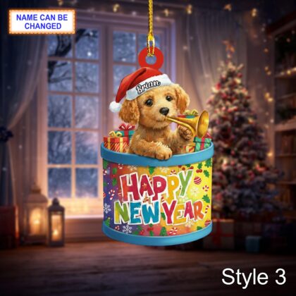 Custom Name Happy New Year Dog Personalized Ornament – Christmas Tree Hanging Decor - Image 5