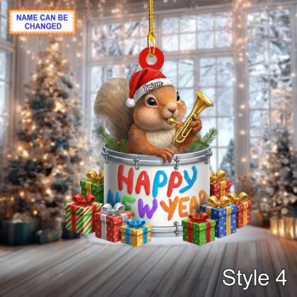 Custom Name Happy New Year Squirrel Personalized Ornament - Image 6
