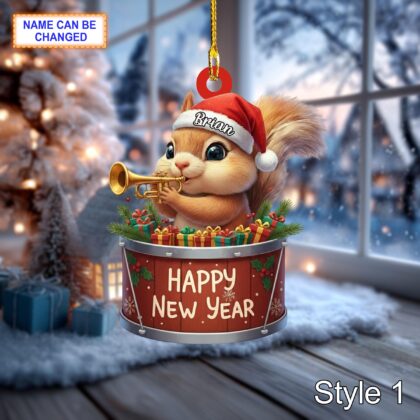 Custom Name Happy New Year Squirrel Personalized Ornament
