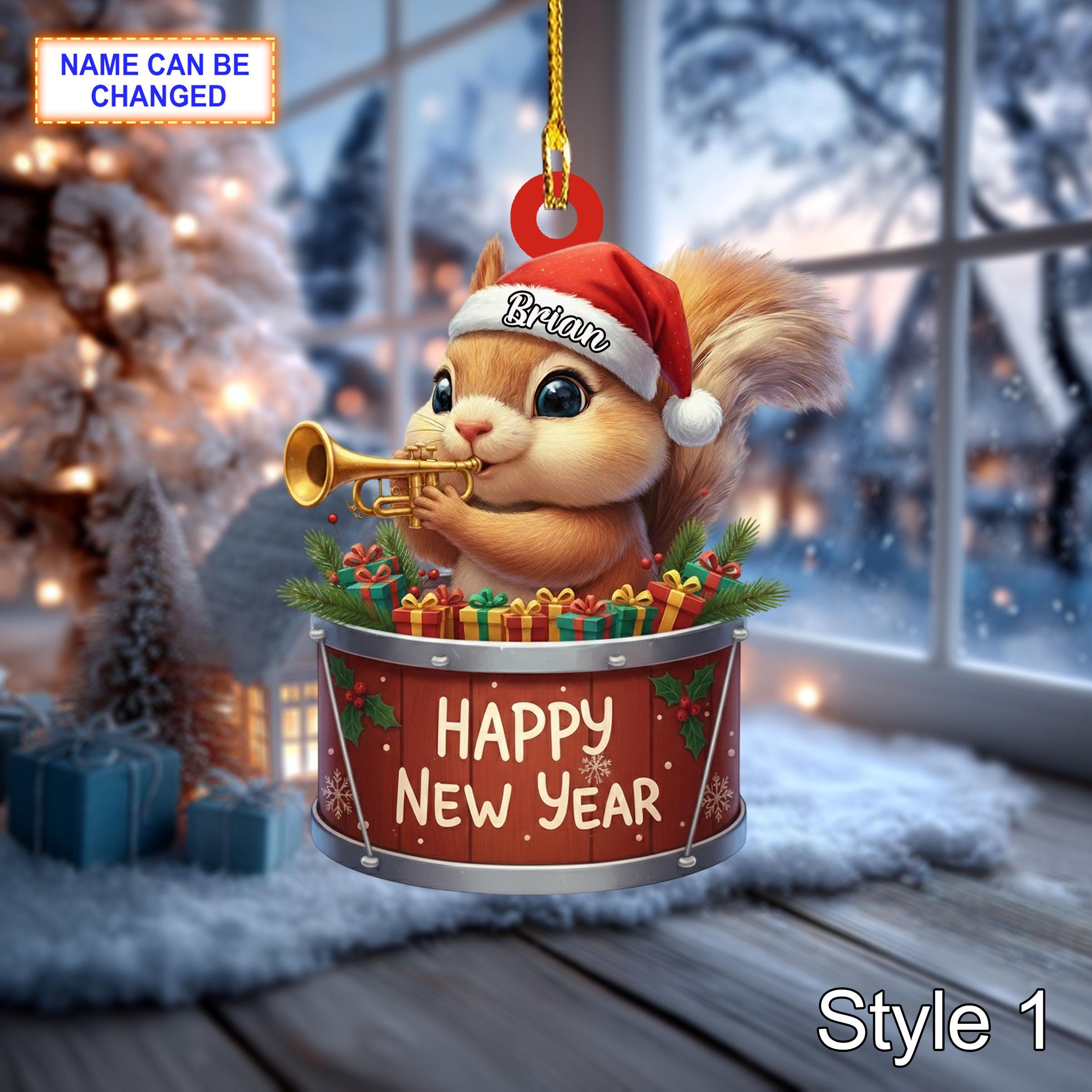 Custom Name Happy New Year Squirrel Personalized Ornament