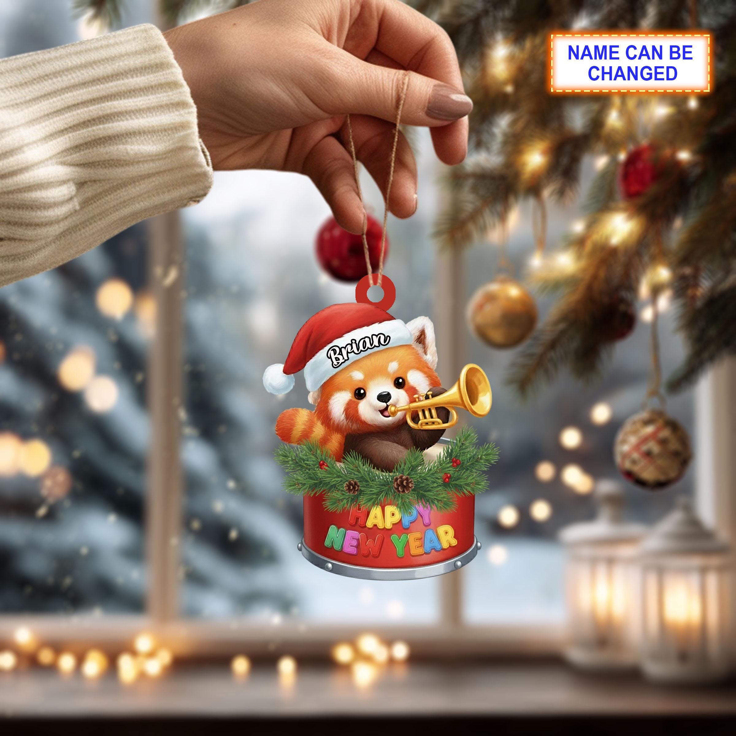 Custom Name Happy New Year Red Panda Personalized Ornament - Image 2