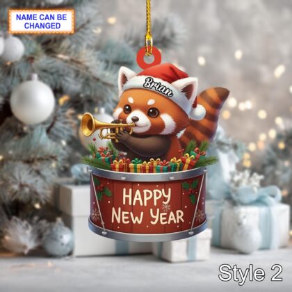 Custom Name Happy New Year Red Panda Personalized Ornament - Image 4