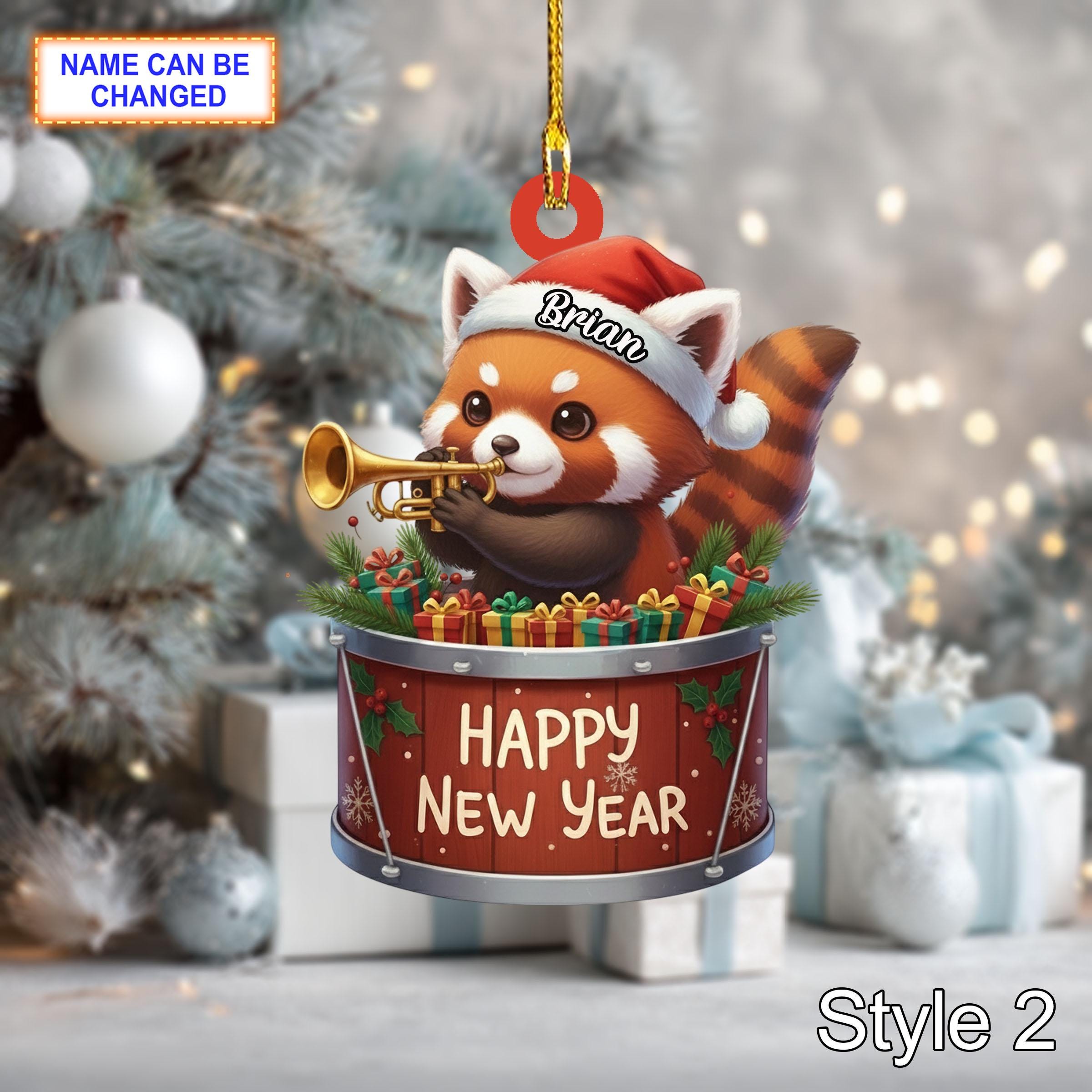 Custom Name Happy New Year Red Panda Personalized Ornament - Image 4