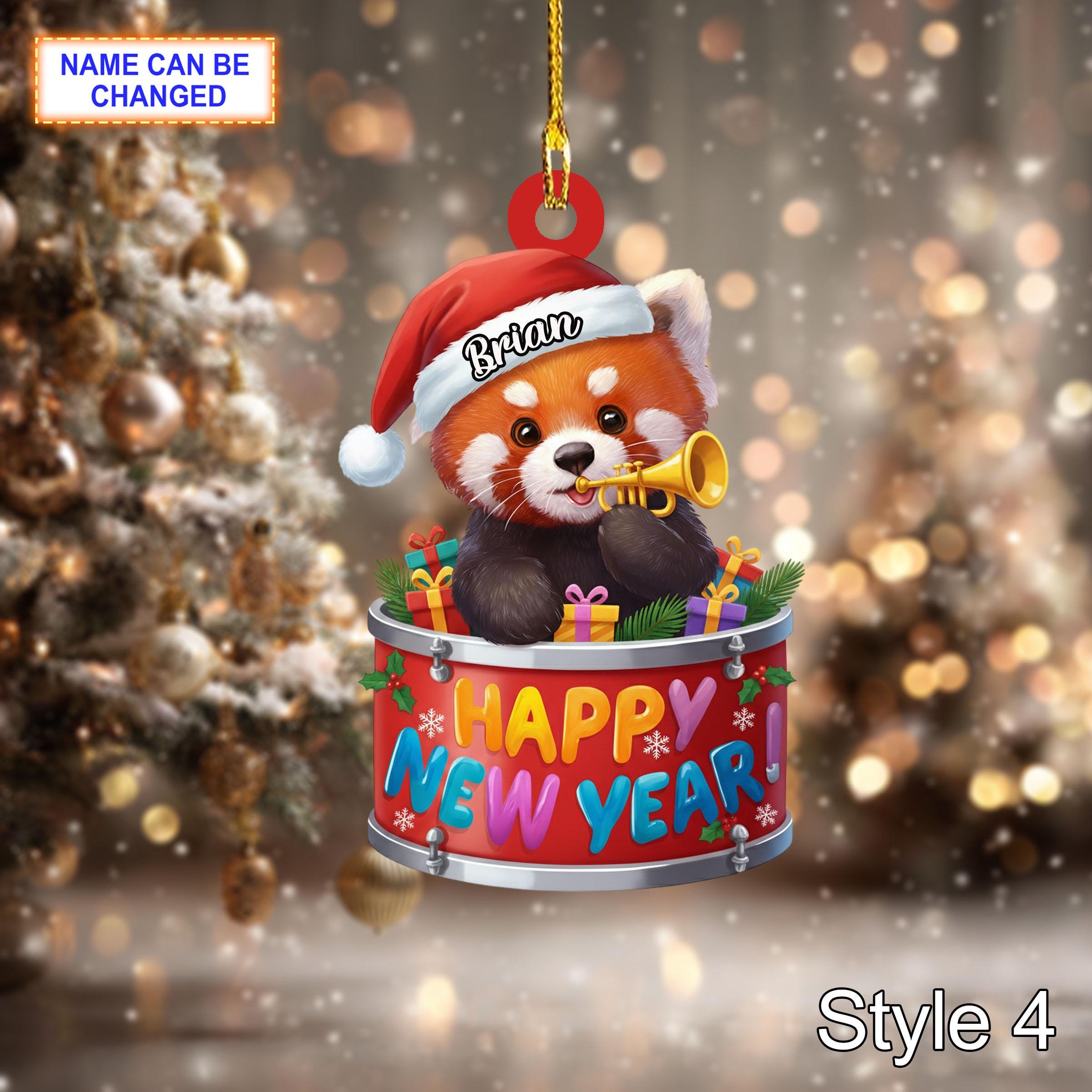 Custom Name Happy New Year Red Panda Personalized Ornament - Image 6