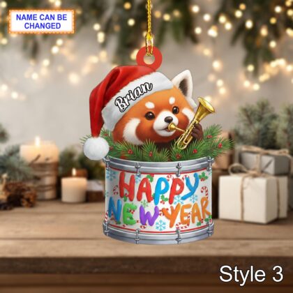Custom Name Happy New Year Red Panda Personalized Ornament - Image 5