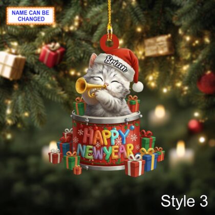 Custom Name Happy New Year Cat Personalized Ornament – Christmas Tree Hanging Decor - Image 5