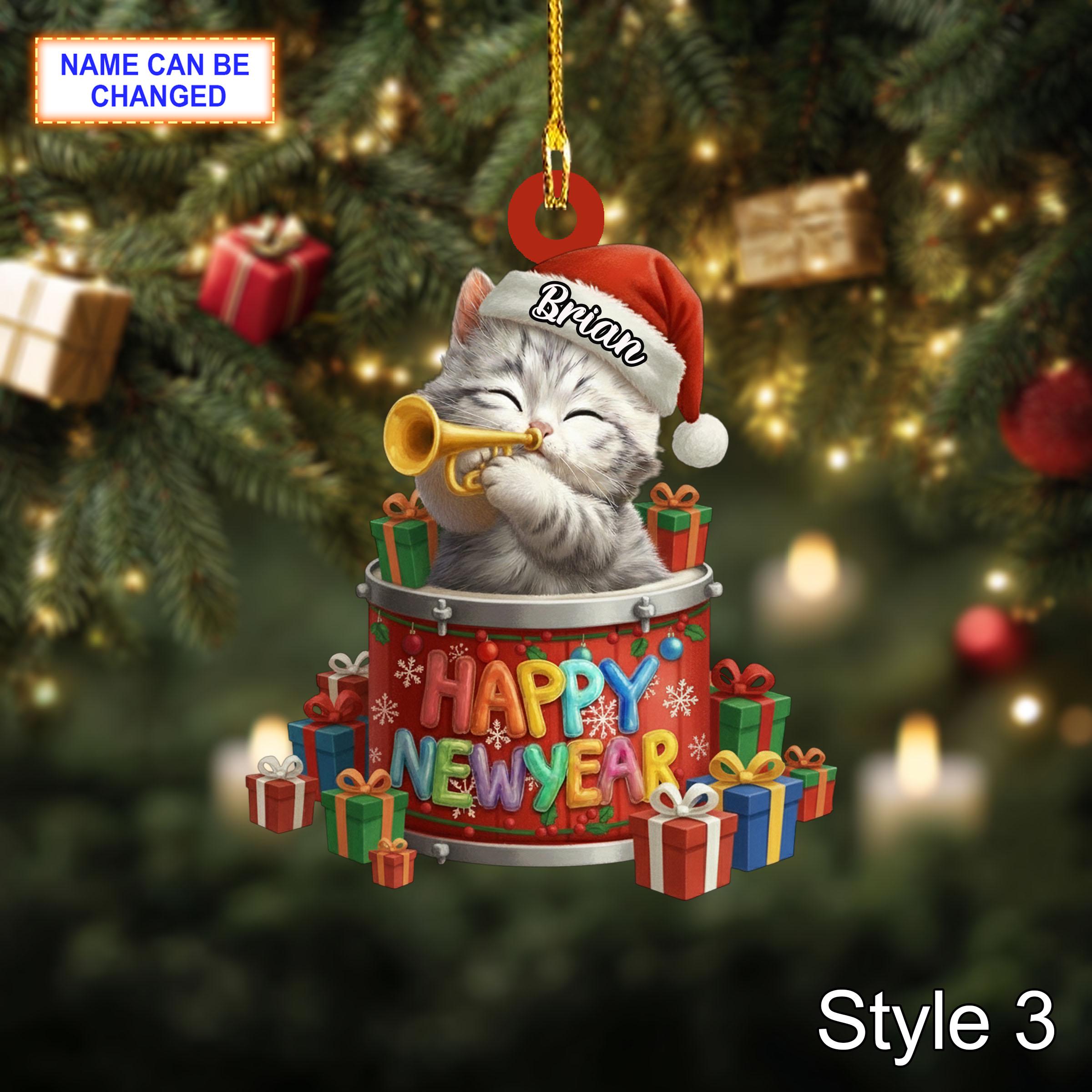 Custom Name Happy New Year Cat Personalized Ornament – Christmas Tree Hanging Decor - Image 5
