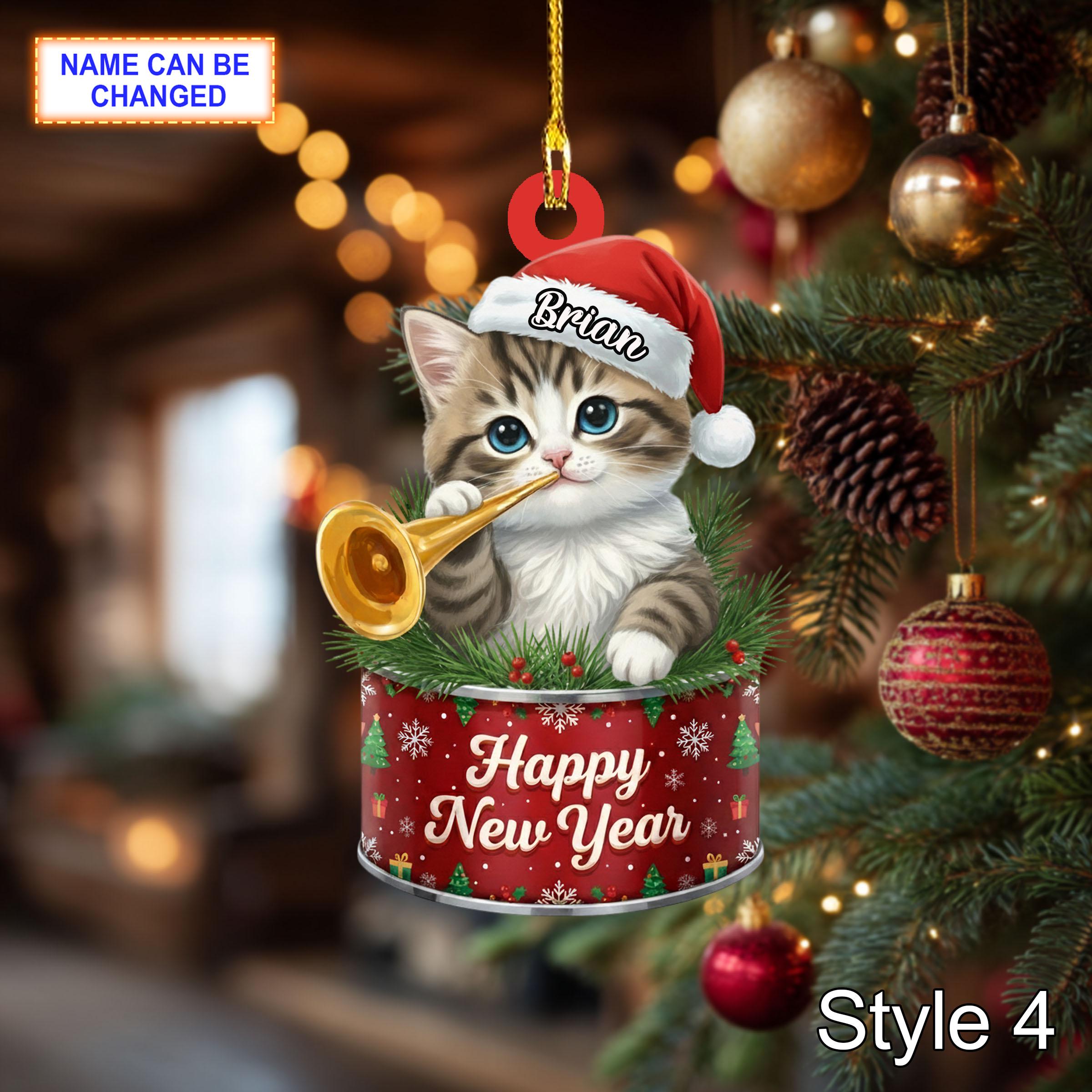 Custom Name Happy New Year Cat Personalized Ornament – Christmas Tree Hanging Decor - Image 6
