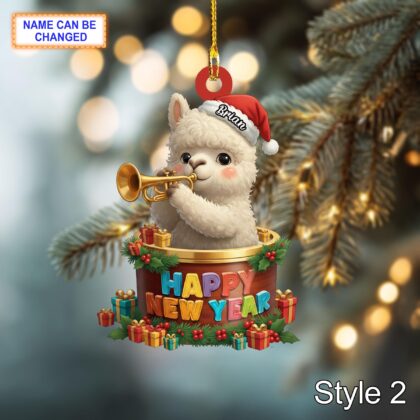 Custom Name Happy New Year Alpaca Personalized Ornament - Image 4