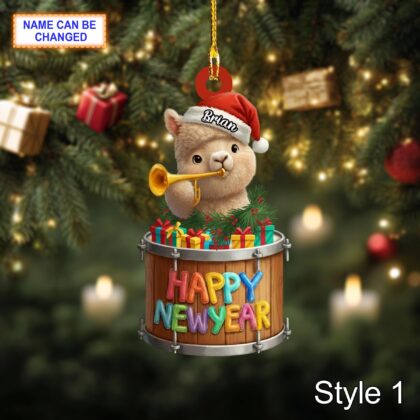 Custom Name Happy New Year Alpaca Personalized Ornament