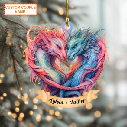 Custom Couple Name Couple Dragon Christmas Ornament – Christmas Tree Hanging Decor - Image 4