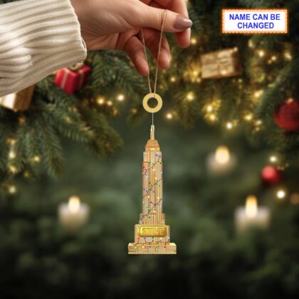 Custom Name Empire State Building With Christmas Lights Ornament - Image 3