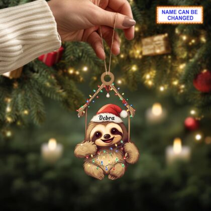 Custom Name Sloth Christmas Light Hanging Christmas Ornament - Image 2