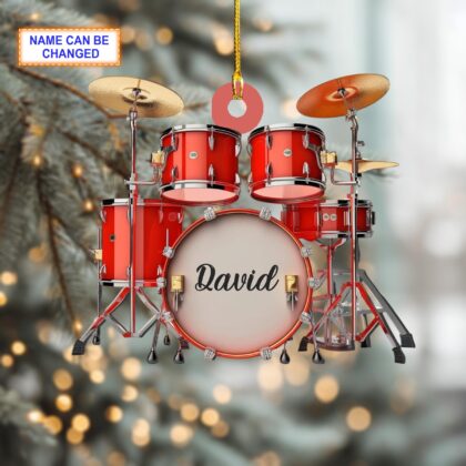 Custom Name Red Drum Set Christmas Ornament – Christmas Tree Hanging Decor - Image 4