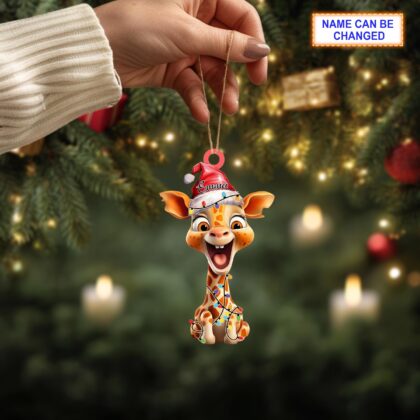 Custom Name Giraffe With Christmas Hat Christmas Ornament - Image 4