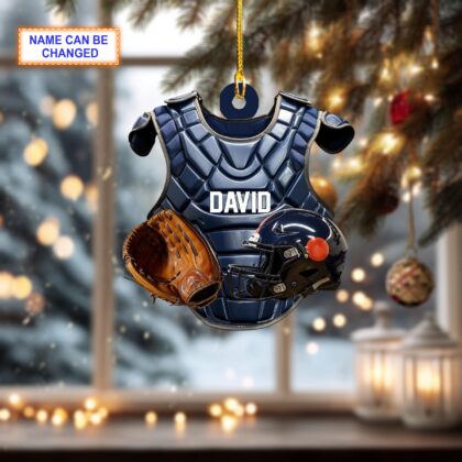 Alternative view of Custom Name Baseball Catcher Chest Protector & Helmet Personalized Ornament