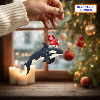 Custom Name Orca Whales Xmas Personalized Ornament – Christmas Tree Hanging Decor - Image 3