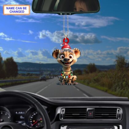 Custom Name Hyena with Santa Hat Christmas Lights Ornament - Image 4