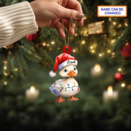 Alternative view of Custom Name Cute Duck Xmas Personalized Ornament – Christmas Tree Hanging Decor
