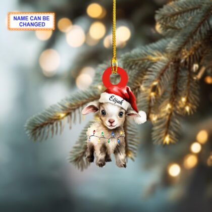 Custom Name Cute Goat Xmas Personalized Ornament – Christmas Tree Hanging Decor - Image 3