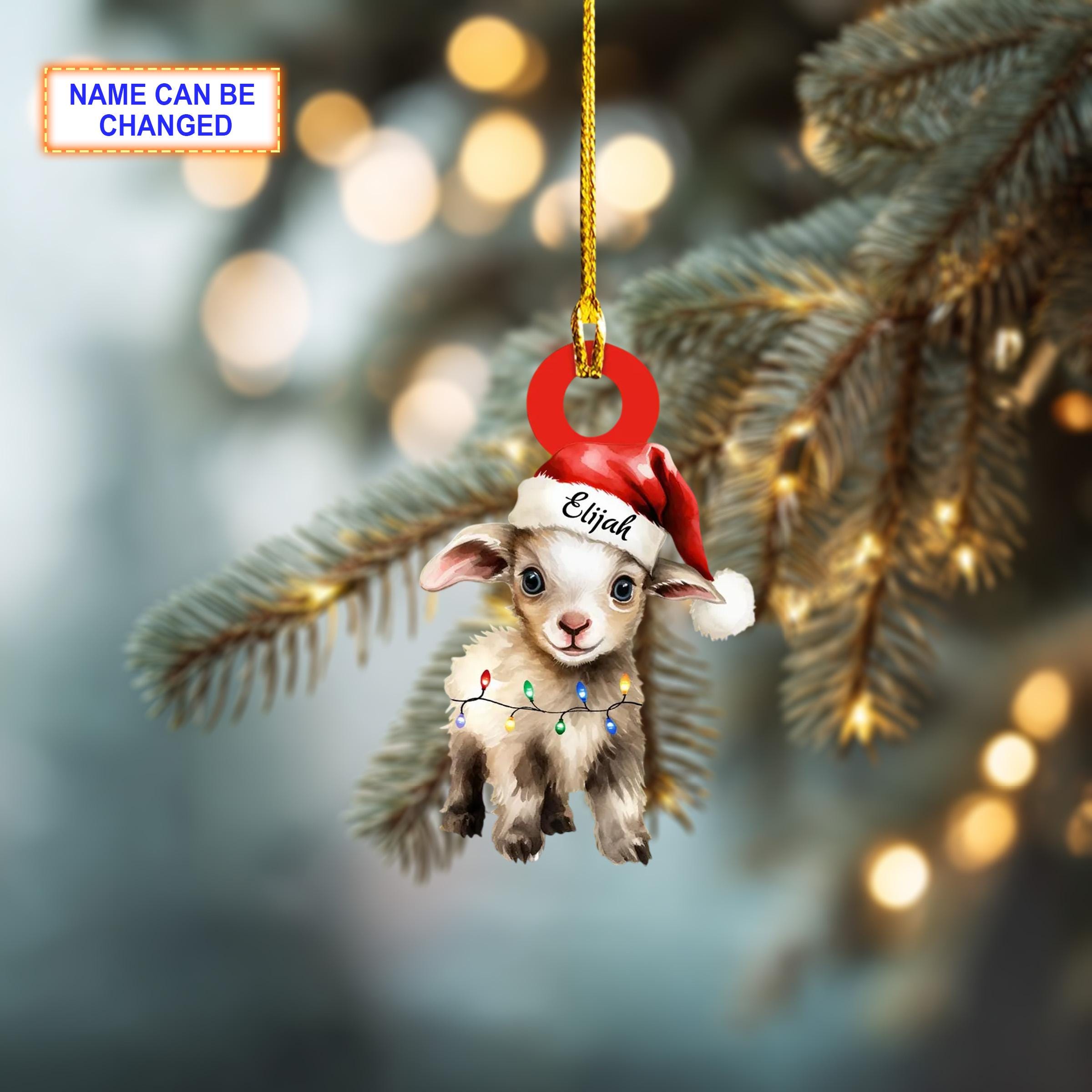 Custom Name Cute Goat Xmas Personalized Ornament – Christmas Tree Hanging Decor - Image 3