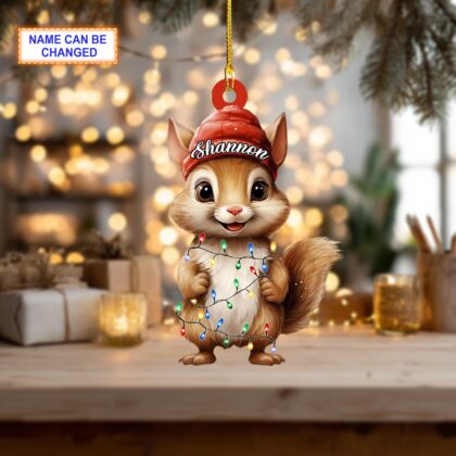 Custom Name Cute Squirrel Smile Personalized Ornament – Christmas Tree Hanging Decor - Image 4