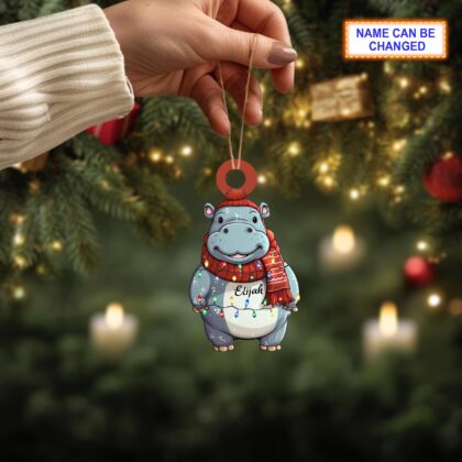 Custom Name Cute Hippo Xmas Personalized Ornament – Christmas Tree Hanging Decor - Image 3