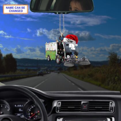 Custom Name Street Sweeper Truck With Santa Hat and Christmas Lights Ornament - Image 3
